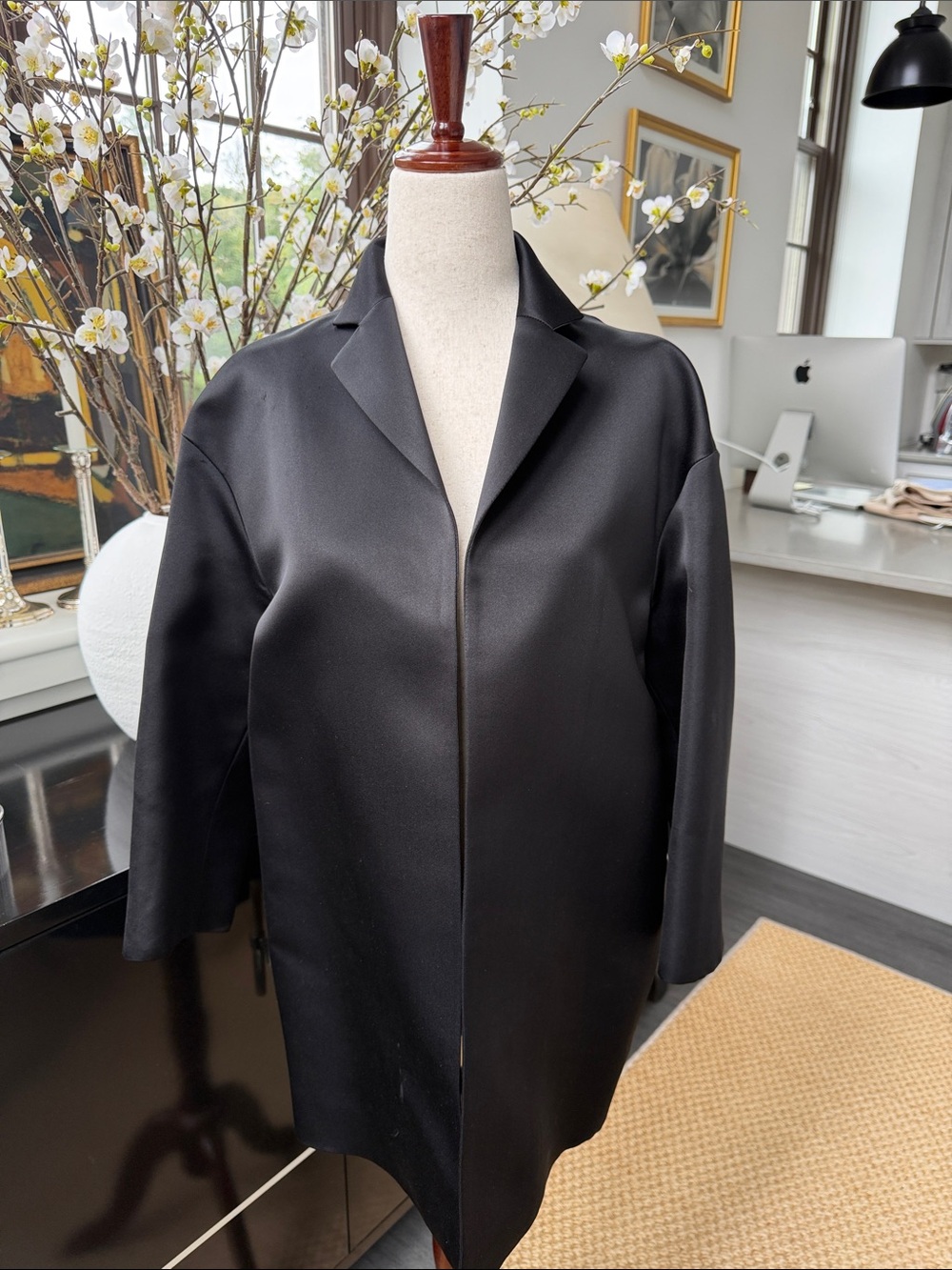 Akris Sleek Black Minimalist Silk Evening Jacket Size 6